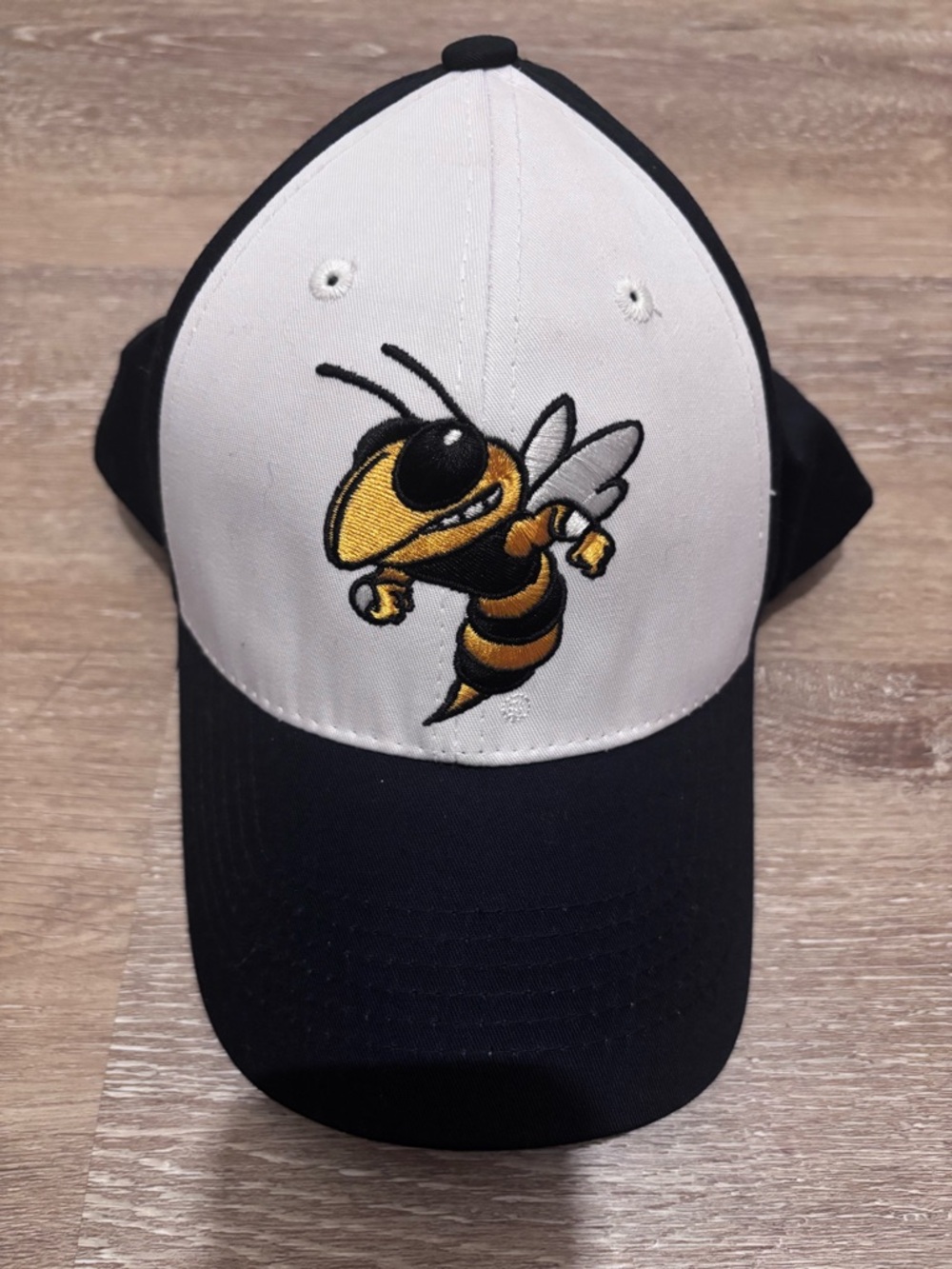 Georgia Tech Black & White Baseball Cap with Buzz Mascot Embroidery